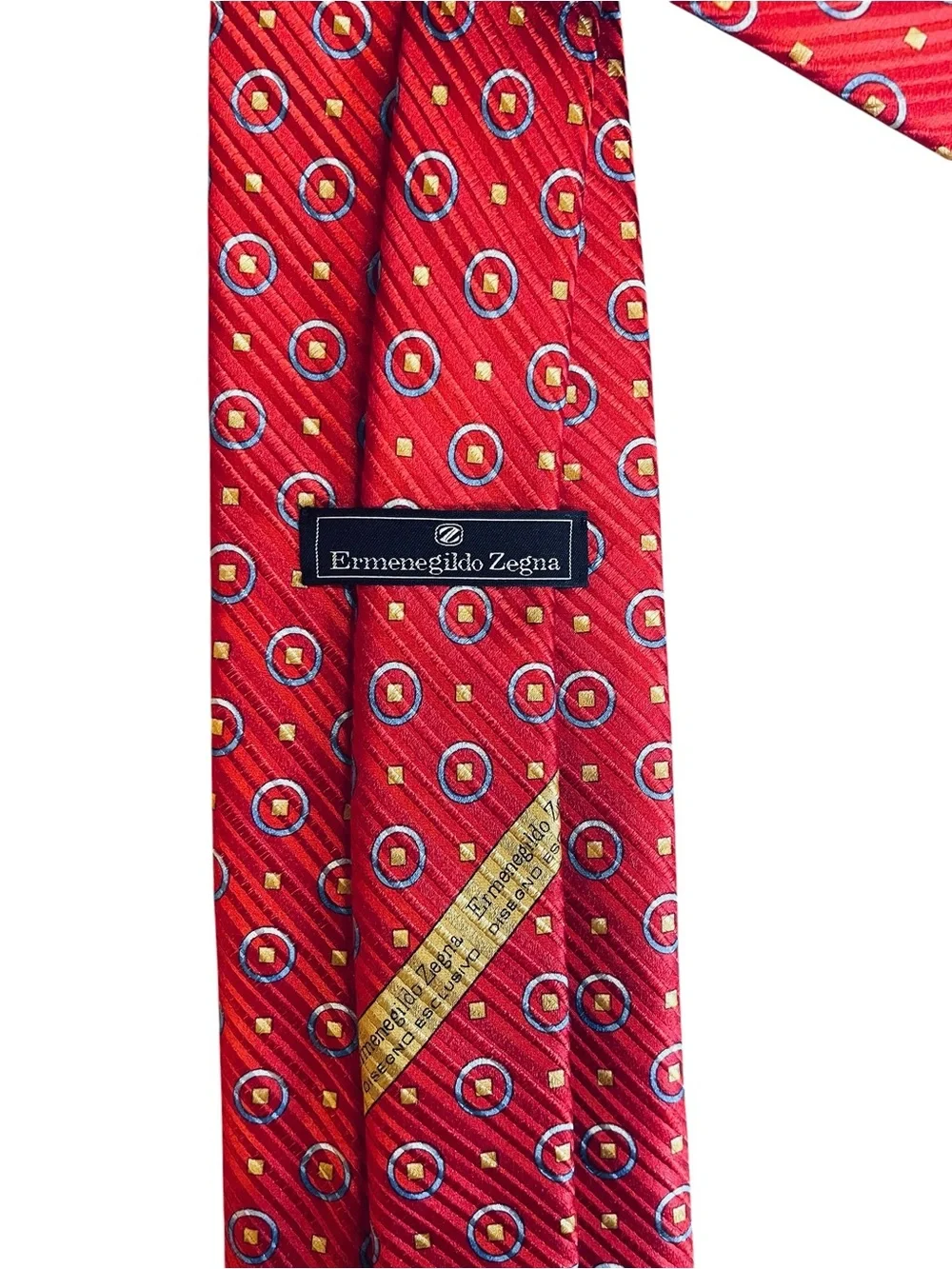Ermenegildo Zegna 100% Silk Men’s Designer Neck Tie Red Blue Gold Geometric Made